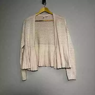 Anthropologie Moth Cream Open Front Eyelet Knit Cardigan Size Medium • $23