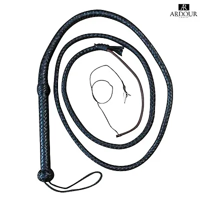 8ft Long Rope Core Bullwhip Black Cowhide Leather Equestrian Whips For Adults • $29.24