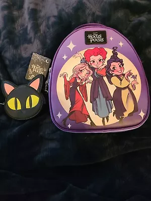 Disney Hocus Pocus Sanderson Sisters Portrait Mini Backpack Black Cat Coin Purse • $47.97