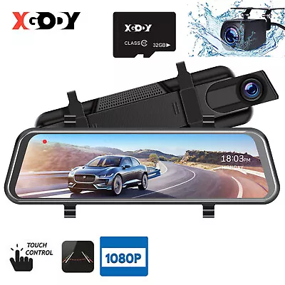 XGODY 1080P Dash Cam 10  Rear View Camera Car DVR Reversing Mirror + 32GB Card • $79.99