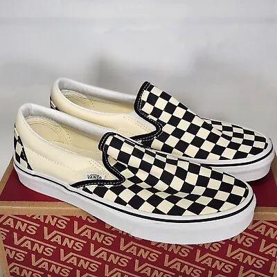 Size 8 - VANS Classic Slip On Checkerboard - Black / White / Cream • £42.76