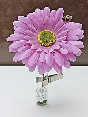 Purple Gerbera Daisy Flower-Clip On Vase-Crystals Fits Any Car Inc VW Beetle  • £12.98