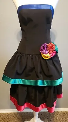 VTG 80's A.J. Bari Black Rainbow Tiered Prom Party Cocktail Costume Dress S 4 • $199.99