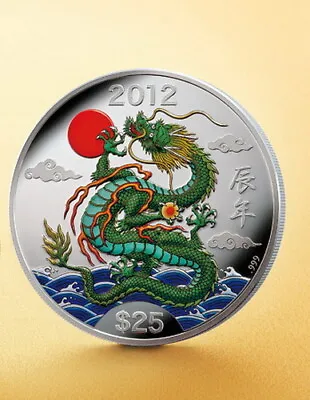 2012 Cook Islands $25 Lunar Year Of The Dragon 5 Oz Silver Proof Color Coin • $699.99