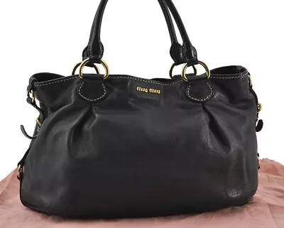 Authentic MIU MIU Vintage Leather Shoulder Hand Tote Bag Black 0604J • $210