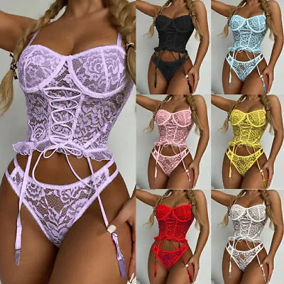 Women Sexy Floral Lace Lingerie Outfits Bra Briefs Underwear Suit Nightwear Set • £9.49