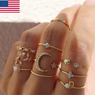 10Pcs Gold Crystal Butterfly Moon Star Rings Knuckle Women Jewelry Gift  US • $1.97