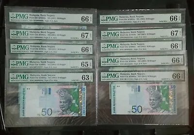 Malaysia Banknote Solid No Lr1111111~10000000rm50 2001 Pmg 63~67epq Same Prefix • $7288