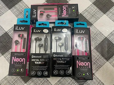 5 X ILuv Wireless Bluetooth Earphones Universal FOR PHONES & 3.5mm Mix Joblot • £9.95