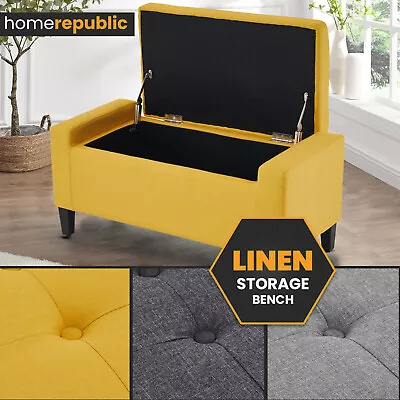 Linen Upholstered Ottoman Large Storage Box Versatile Bench Bedding Chest • £94.95