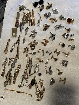 Vintage Mens Jewelry  Cuff Links-Tie Clips-Pins Mixed  Lot • $20.50