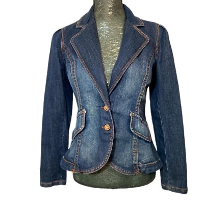 $65 • Buy NWT V Cristina Fitted Jean Jacket Copper Stitching, Buttons, & Cross Design Sz S
