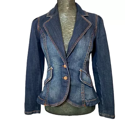 NWT V Cristina Fitted Jean Jacket Copper Stitching Buttons & Cross Design Sz S • $65