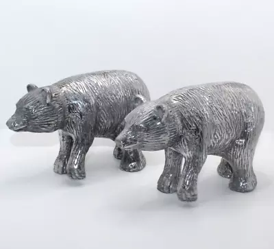 Set Of 2 Threshold Silver Aluminum Metal Bear Figurines Sculptures Bears • $35
