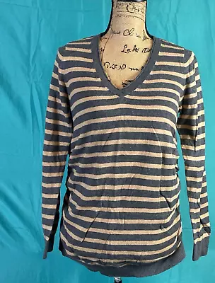 Motherhood Womens Sweater Gray Medium Knit Striped V Neck Long Sleeve Pullover • $14.39