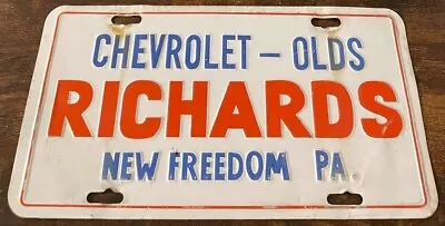 Richards Chevrolet Oldsmobile Booster License Plate New Freedom Pennsylvania • $44.99