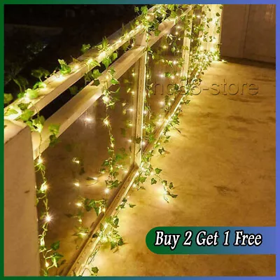 LED Solar Powered Ivy Fairy String Lights Garden Outdoor Leave Wall Fence Light • £11.47
