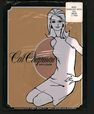 Ceil Chapman Seamless Mesh Nylon Garter Stockings Beige Size 10 1/2 1960s • $12.99