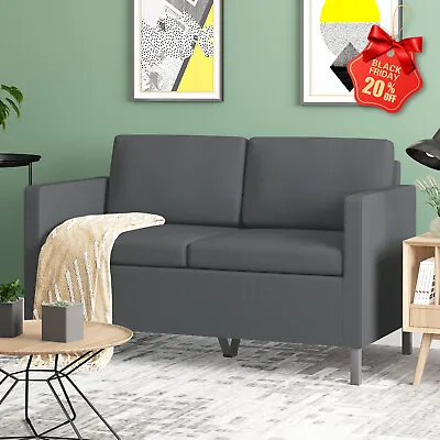 2 Seater Sofa Linen Modern Couch Chair W/Iron Legs For Small SpaceDark Grey • $251.91