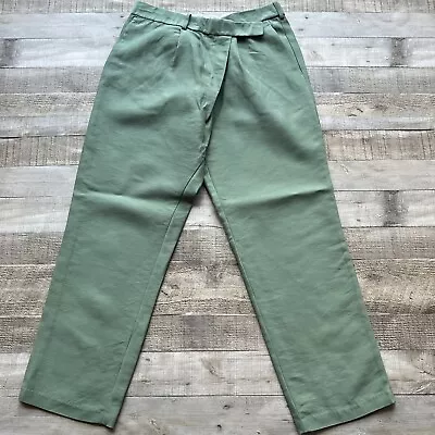 Helmut Lang Dress Pants Womens 10 Green Virgin Wool Silk Blend Wide Leg • $34.74