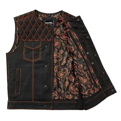 Denim Biker Vest Hunt Club Leather Builder Diamond Quilted Custom Biker Vest • $110.99