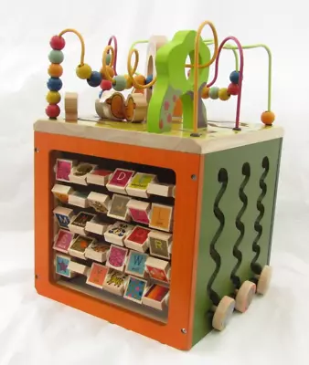 B Toys Zany Zoo Wooden Activity Cube Centre Multiple Sides Brightly Coloured • £34.95