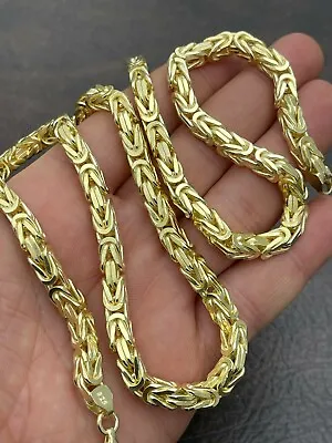 Men's Byzantine Chain Real Solid 925 Sterling Silver 14k Gold Plated 6mm 18 -30  • $391.75