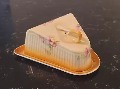 $29.95 • Buy Vintage Ceramic Floral Cheese Butter Keeper Triangle Dish With Sloped Dome Cover