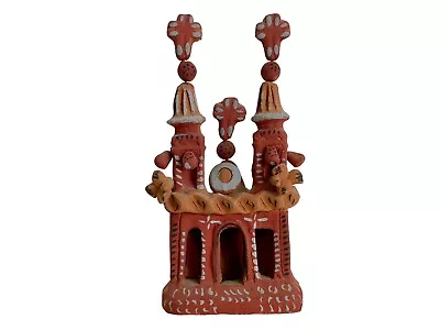 Vintage Mexican Folk Art Terra Cotta Pottery Church Hand Painted Signed & Dated • $43.19