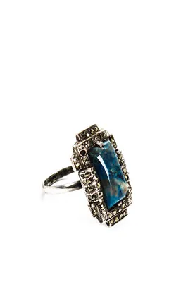 Designer Womens Art Deco Sterling Silver Marcasite Sodalite Ring Size 6.75 5g • $42.69