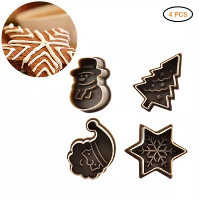 Christmas Themed Cutter Embossing Mold Set Plunger Fondant Cake Baking Tool • £4.54