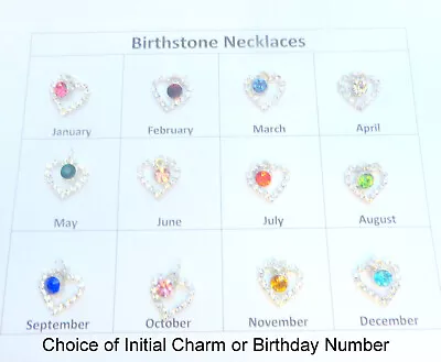 BirthStone Heart Necklace + Number Charm OR Initial Charm In Gift Box & Bag • £5.75