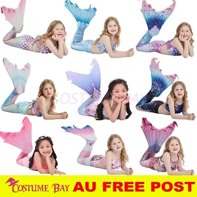 Kids Girls Mermaid Tail Swimming Costume Swimmable Monofin Swimwear Beachwear • $19.54