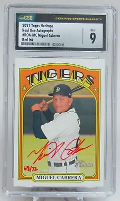 Miguel Cabrera Auto #68/72 Red Ink 2021 Topps Heritage CSG 9 Mint Auto10 Tigers • $199.99