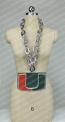 New NCAA MIAMI HURRICANES Big Fan Chain SILVER Necklace With Foam LOGO MI USA • $25.97