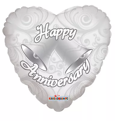 18  Happy Anniversary Bells Heart Shaped Mylar Foil Balloon Party Decoration  • $2.95