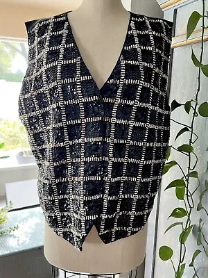 Vintage 90's Vest Metallic Heavily Sequined Beaded Plaid Women's 1X Theo • $22