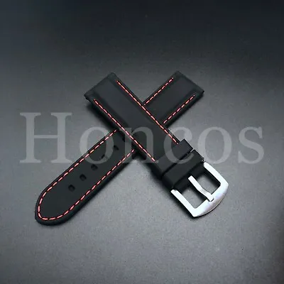 22mm Rubber Band Strap For Montblanc Timewalker Watch Black Red Stitching  • $15.95