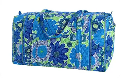 NEW Vera Bradley Doodle Daisy Blue Green Large Duffel Travel Purple • $19.90