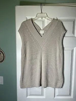 H&M Beige Oversized Ribbed Sweater Vest Womens Size Medium Cotton Blend • $8