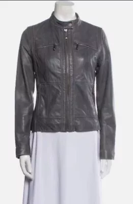 Women's Michael Kors 100% Leather Full Zip Motorcycle Jacket Grey Medium • $54.99