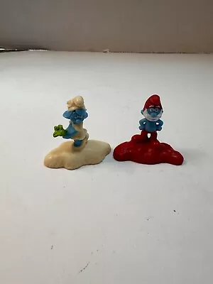 McDonalds Smurf Happy Meal Figure 2017 Cake Topper 2  Lot Of 2 Smurfette Papa • $6.50