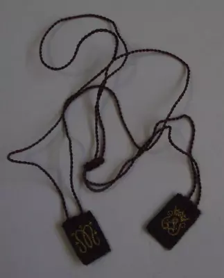 Vtg Religious Small Tiny Brown Scapular Virgin Mary Mariam • $5