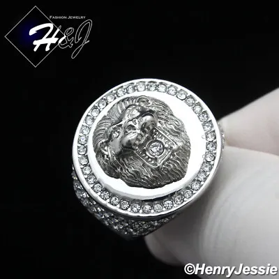 $17.99 • Buy MEN Stainless Steel ICY Bling CZ 3D Lion Face Silver/Gold Plated Round Ring*R147