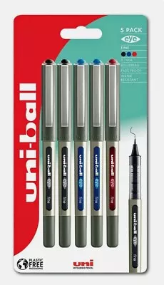 Uni-ball Eye Rollerball Pen Fine 0.7mm 5 Pack Black Blue Red Assorted Colours • £6.98