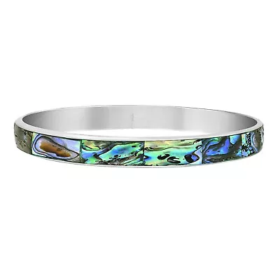 Gorgeous Ocean-Inspired Abalone Shell Inlaid Stainless-Steel Bangle Bracelet • $15.49