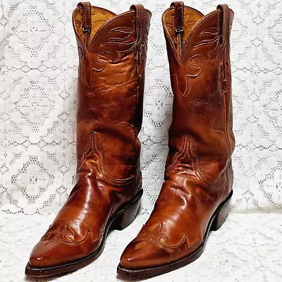 Lucchese 1883 Women's 9B  Overlay Cognac Ranch Hand Leather Boots Texas USA • $188.84