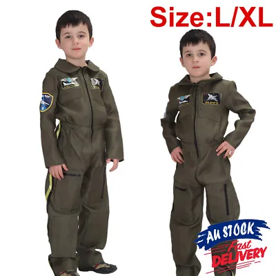 Boys Outfit Pilot Uniform Air Force Costume Dress Jet Aviator Fighter Fancy Kids • $28.35
