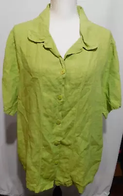Hot Cotton By Marc Ware Women's Plus Size 1X Green Button Front 100% Linen SHIRT • $17.99