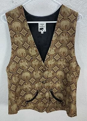 Vintage Women's Max & Mabel Steampunk Brown Vest Elephant Print Ethnic Sz S • $15.49